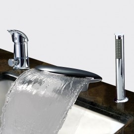 Silvery Waterfall Chrome Roman Tub Brass Tap Body Brass Handle Two Handles Bathtub Tap