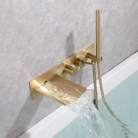 Brass Brushed Gold Black Waterfall Included Hand Shower of Spray Type Bath Shower Mixer Tap Bathtub Tap