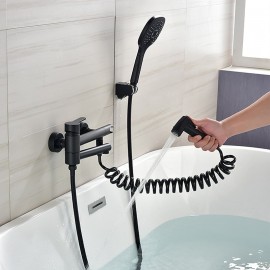 Black Wall Mounted Bath Shower Mixer Tap Hand Shower Bidet Sprayer Bathtub Tap