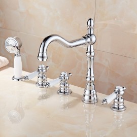 Chrome Roman Tub Bath Shower Mixer Tap Three Handles Bathtub Tap