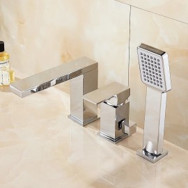 Chrome Free Standing Bath Shower Mixer Tap Three Handles Bathtub Tap