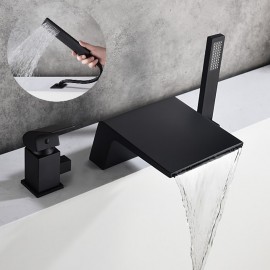 Black Waterfall Spray Modern Style Single Handle Brass Tap Body Spout Switch Bathtub Tap