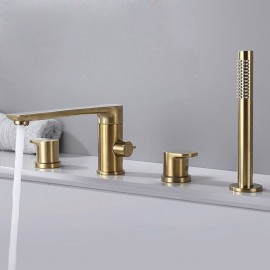 Nickel Brushed Roman Tub Brass Valve Bath Shower Mixer Tap Two Handles Four Holes Bathtub Tap