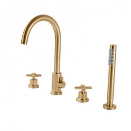 Nickel Brushed Roman Tub Brass Valve Bath Shower Mixer Tap Two Handles Four Holes Bathtub Tap