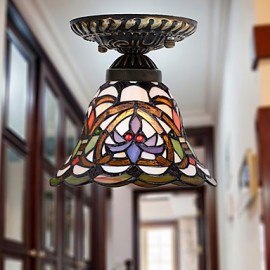 E27 220V 20*17CM European Rural Creative Arts Stained Glass Absorb Dome Lamp Led Light