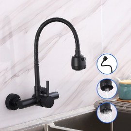 Wall Mount Tap with Sprayer Polished Black Chrome Single Handle Mixer Tap Kitchen Tap