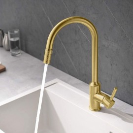 Pull Out Single Lever Handle Brushed Solid Brass Tap with one Sprayer Black Gold Tap for Kitchen Sink Tap