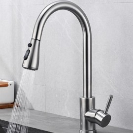 Pull out Spray Single Handle Nickel Brushed High Arc Modern Kitchen Tap