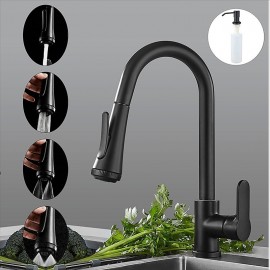 Sprayer Matte Black Brass 4 Function Single Handle Button Design Pull out Kitchen Tap