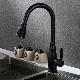 Single Handle Oil rubbed Bronze Pull out Spray Tall High Arc Vessel Antique Brass Kitchen Tap