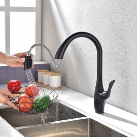 Black Deck Mounted Sink Mixer Tap Single Handle Electroplated Pull out Rotatable Kitchen Tap
