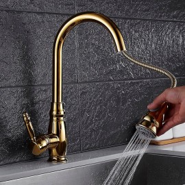 Retro Style Pull out Vessel Brass Single Handle Kitchen Tap