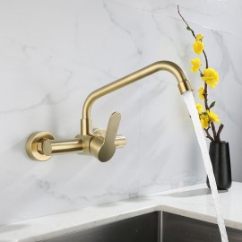Single Handle Brushed Gold Wall Mounted Kitchen Tap