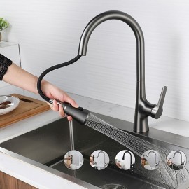Sprayer Pull out 3 Function Button Design Single Handle Tall High Arc Modern Kitchen Tap