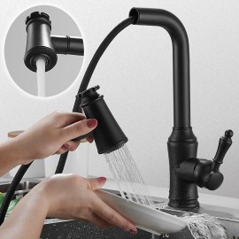 Black Single Handle Electroplated Painted Finishes Pull out Spray 2Modes Tall High Arc Antique Kitchen Tap