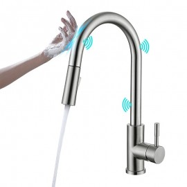 Sprayer Touch On Single Handle Brushed Nickel Touchless Sensor Kitchen Tap