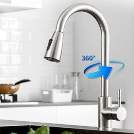 Pull out Spray Single Handle Pull out Tall High Arc Minimalist Modern Kitchen Tap