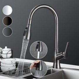 Pull out Spray Single Handle Rotatable Electroplated Pull out Tall High Arc Modern Style Kitchen Tap