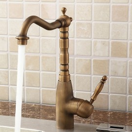 Antique Brass Retro Style Single Handle High Arc Kitchen Tap