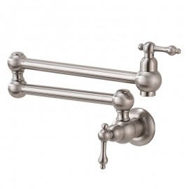 Wall Mounted Brass Two Handles Nickel Brushed Foldable Tap Kitchen Tap