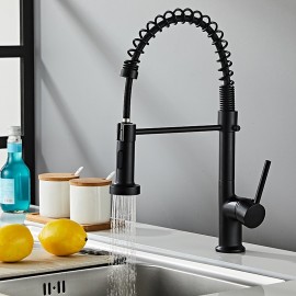 Black Kitchen Sink Mixer Tap with 360 Degrees Swivel Spring Vessel Tap 2 Modes Single Handle Hole Spring Brass Kitchen Tap