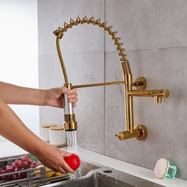 Single Handle Electroplated Pull out Tall High Arc Wall Mounted Modern Kitchen Tap