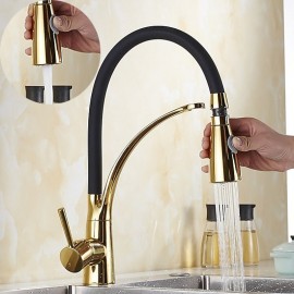 Electroplated Pull Out Tall High Arc Brass Kitchen Tap