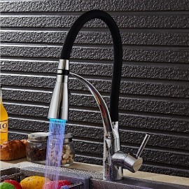 Modern Chrome LED Light Pull out Vessel Brass Kitchen Tap