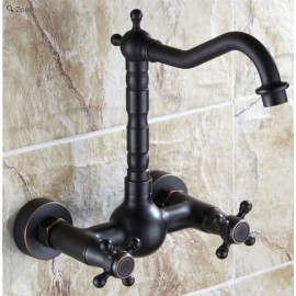 Bathroom Bath Tap Wall Mounted Antique ORB Hot Cold Brass Black Retro 360 Degrees Rotatable Sink Tap for Bathroom