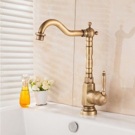 Rotatable Retro Style Brass Kitchen Vessel Tap Single Handle Kitchen Tap