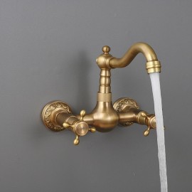 Retro Style Brass Wall Mounted Traditional Kitchen Tap