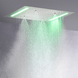 Brushed Bathroom Shower Head Ceil Mounted Rectangular Atomizing Rain Functions LED Shower Touch Screen System Shower Tap