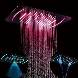 LED Shower Head Chrome finished 58x38cm 3 Function Rainfall Waterfall Mist Ceiling Mounted light remote control Shower Tap