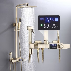 Thermostatic Mixer valve pullout Rainfall Shower Antique Country Nickel Brushed Mount Shower Tap