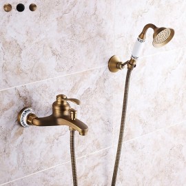 pullout Country Antique Brass Electroplated Mount Outside Bath Shower Mixer Tap Single Handle Shower Tap
