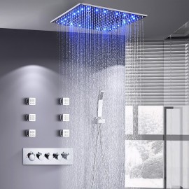 Complete Spray Rainfall Shower Head Ceiling Mounted LED 6 Body Jet Message Shower Head System Shower Tap