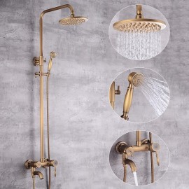 Shower System Set Pullout Rainfall Country Antique Brass Mount Outside Bath Shower Mixer Tap