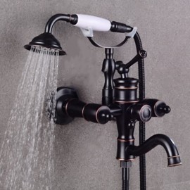 Rainfall Shower Electroplated Mount Outside Bath Shower Mixer Tap Brass Two Handles Shower Tap