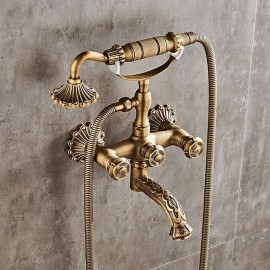 pullout Country Antique Brass Mount Outside Bath Shower Mixer Tap