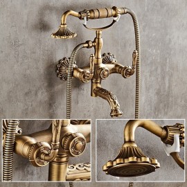 pullout Country Antique Brass Mount Outside Bath Shower Mixer Tap