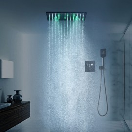 Complete Spray Rainfall Shower Head Ceiling Mounted LED Shower Head System Black Shower Tap