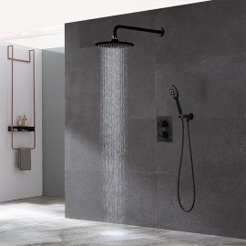 Bathroom Concealed Black Thermostatic Shower Wall Mounted 10 inch Rainfall Overhead Hand held Tap Kit Shower Tap