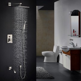 Shower Rainfall Nickel Brushed Wall Mounted Bath Shower Mixer Tap Brass Two Handles Shower Tap