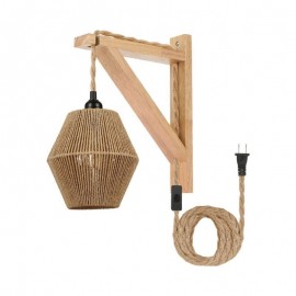 Paper Rope Wall Sconce American Pastoral Retro Wall Light With Plug