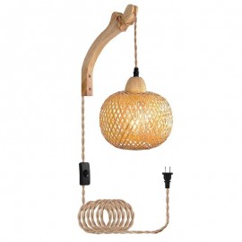 Bamboo Wall Sconce American Pastoral Retro Hemp Rope Wall Light With Plug
