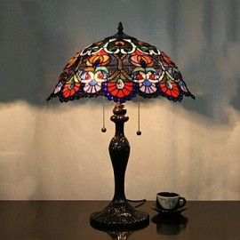 Flower Pattern Table Lamp, 2 Light, Zinc Alloy Glass Painting