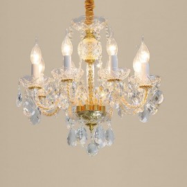European Clear Crystal Chandelier Glass Lamp Body 8 Lights Gold Body Ceiling Lamp