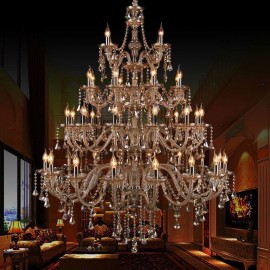European Crystal Chandelier Cognac Color Villa Ceiling Light With 40 Lights