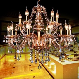 European Crystal Chandelier Elegant Large Pendant Light Amber