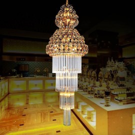 Retro Crystal Empire Chandelier Luxury Long Pendant Villa